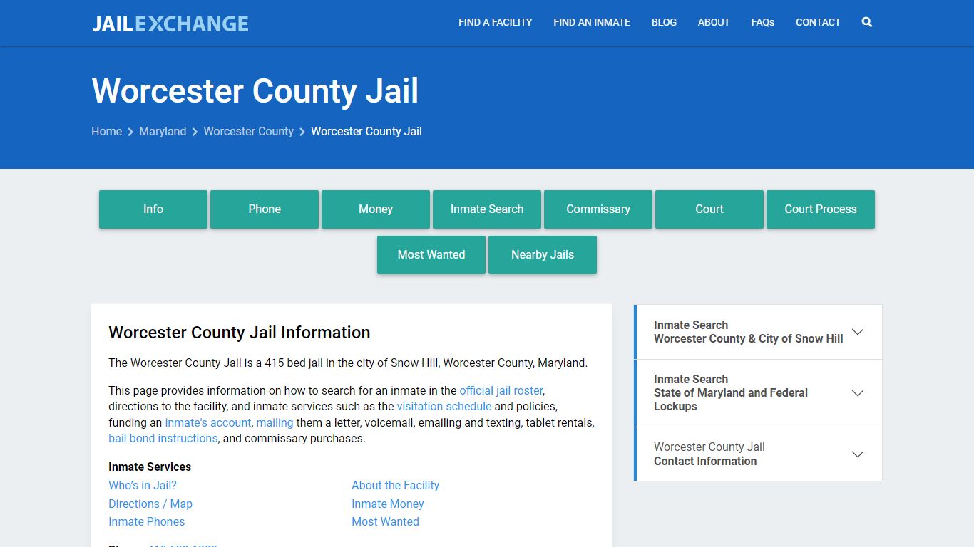 Worcester County Jail, MD Inmate Search, Information